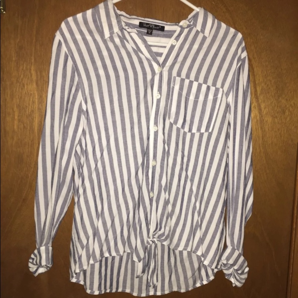 Front Tie Striped Button Up